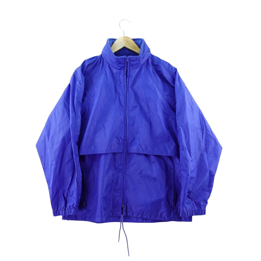 Vintage Eddie Bauer Women's Large Nylon Blue Packable Windbreaker Jacket Hooded